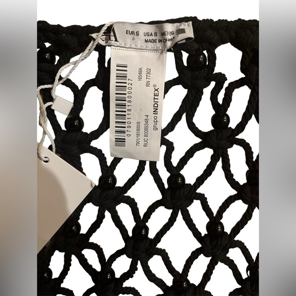 NWT ZARA Fringed Mesh Beaded Skirt Beach Cover Cotton Blend Open Side Tie - Picture 9 of 12